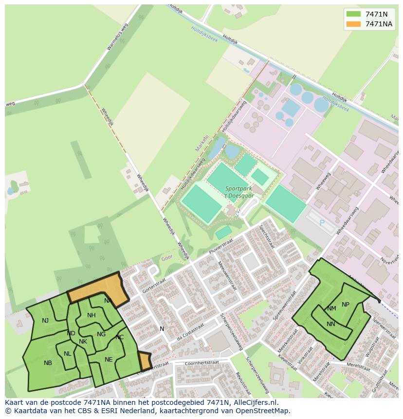 Afbeelding van het postcodegebied 7471 NA op de kaart.