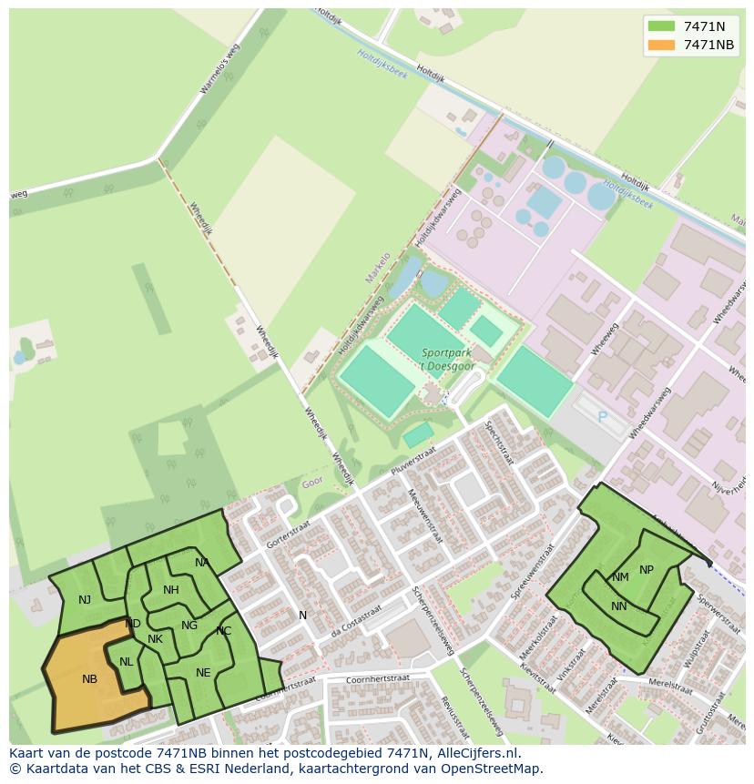 Afbeelding van het postcodegebied 7471 NB op de kaart.
