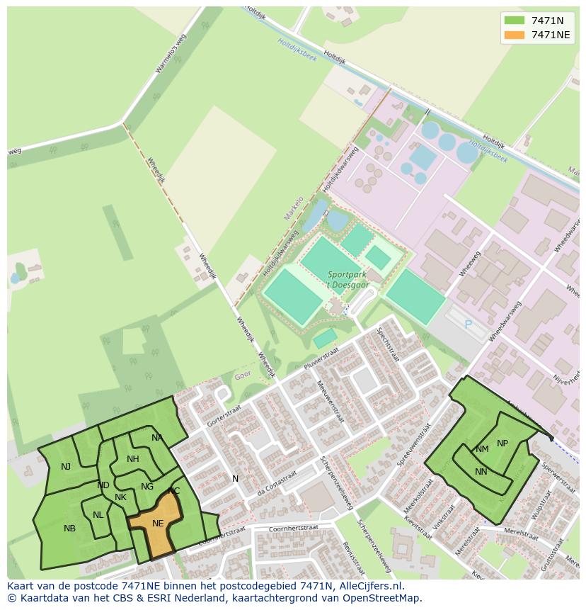 Afbeelding van het postcodegebied 7471 NE op de kaart.