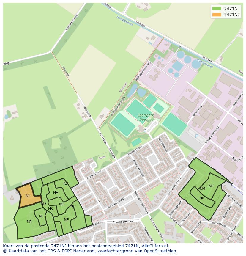 Afbeelding van het postcodegebied 7471 NJ op de kaart.