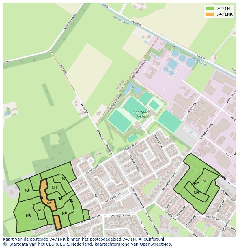 Afbeelding van het postcodegebied 7471 NK op de kaart.