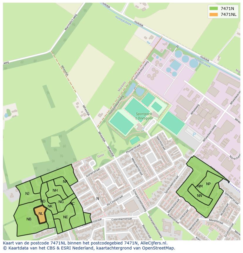 Afbeelding van het postcodegebied 7471 NL op de kaart.