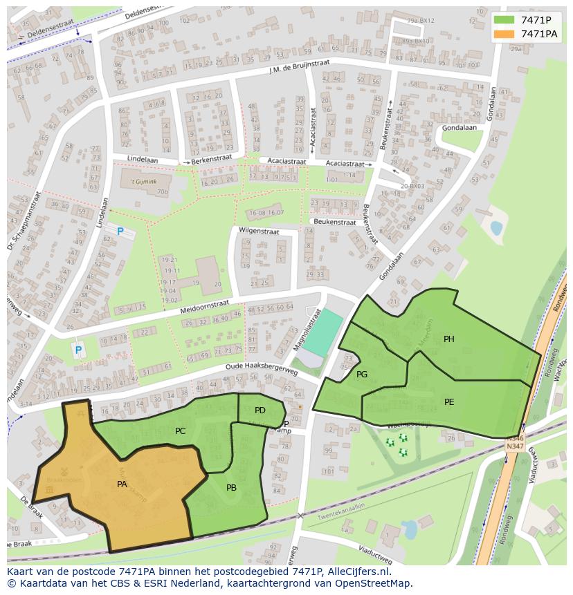 Afbeelding van het postcodegebied 7471 PA op de kaart.