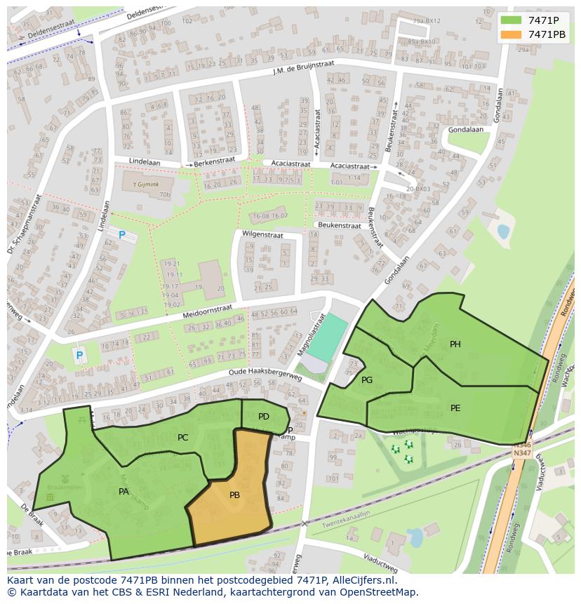 Afbeelding van het postcodegebied 7471 PB op de kaart.