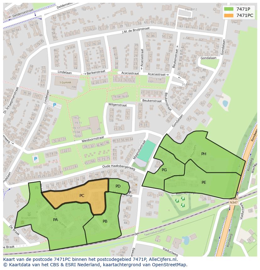 Afbeelding van het postcodegebied 7471 PC op de kaart.