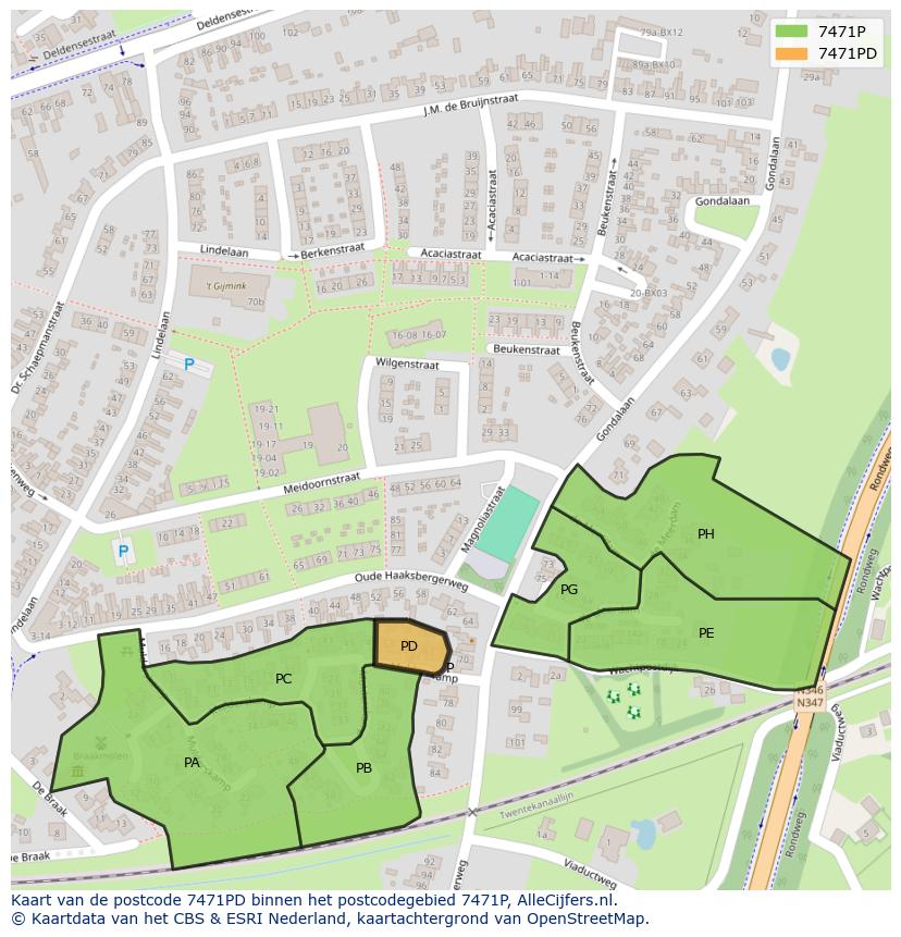 Afbeelding van het postcodegebied 7471 PD op de kaart.