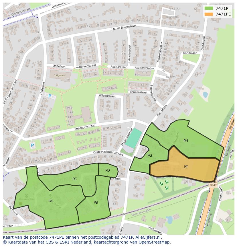 Afbeelding van het postcodegebied 7471 PE op de kaart.