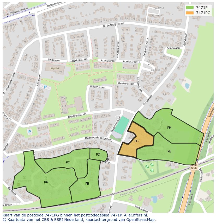 Afbeelding van het postcodegebied 7471 PG op de kaart.