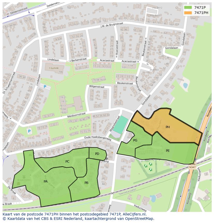 Afbeelding van het postcodegebied 7471 PH op de kaart.