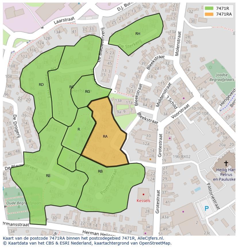 Afbeelding van het postcodegebied 7471 RA op de kaart.