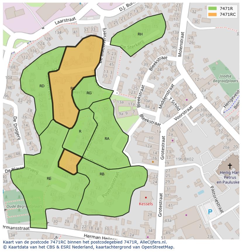 Afbeelding van het postcodegebied 7471 RC op de kaart.