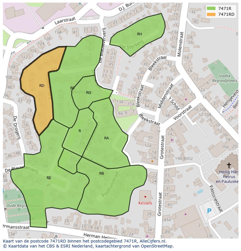 Afbeelding van het postcodegebied 7471 RD op de kaart.