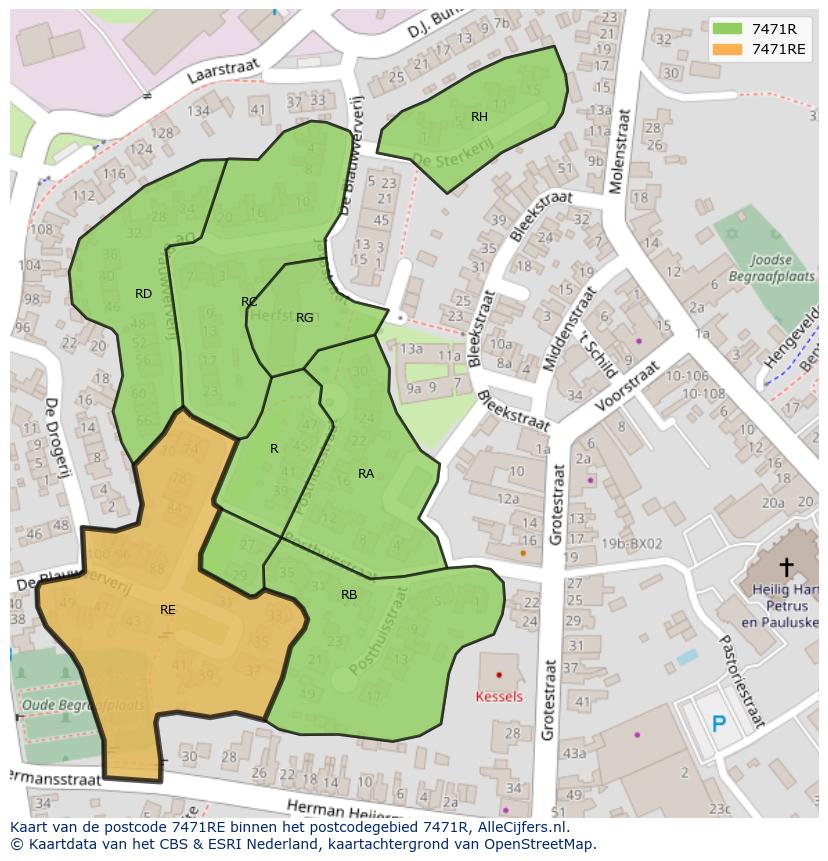 Afbeelding van het postcodegebied 7471 RE op de kaart.