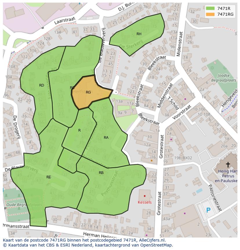 Afbeelding van het postcodegebied 7471 RG op de kaart.