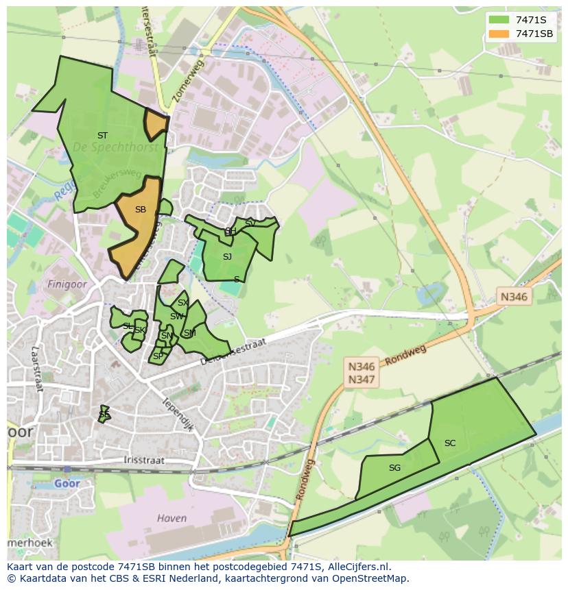 Afbeelding van het postcodegebied 7471 SB op de kaart.