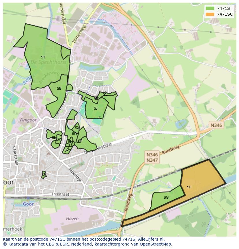 Afbeelding van het postcodegebied 7471 SC op de kaart.