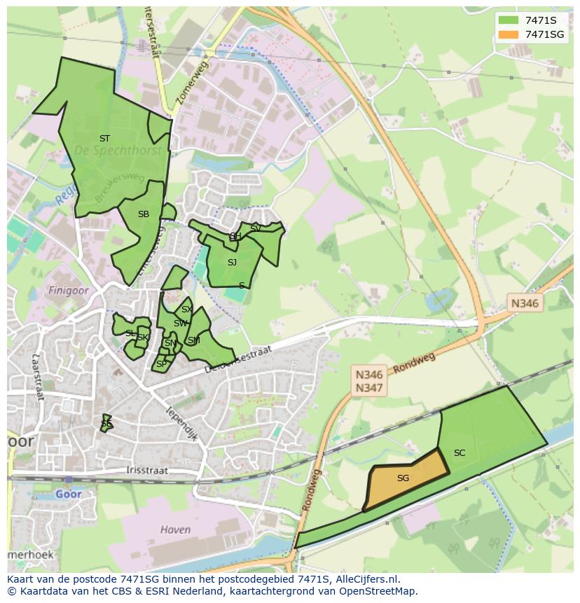 Afbeelding van het postcodegebied 7471 SG op de kaart.
