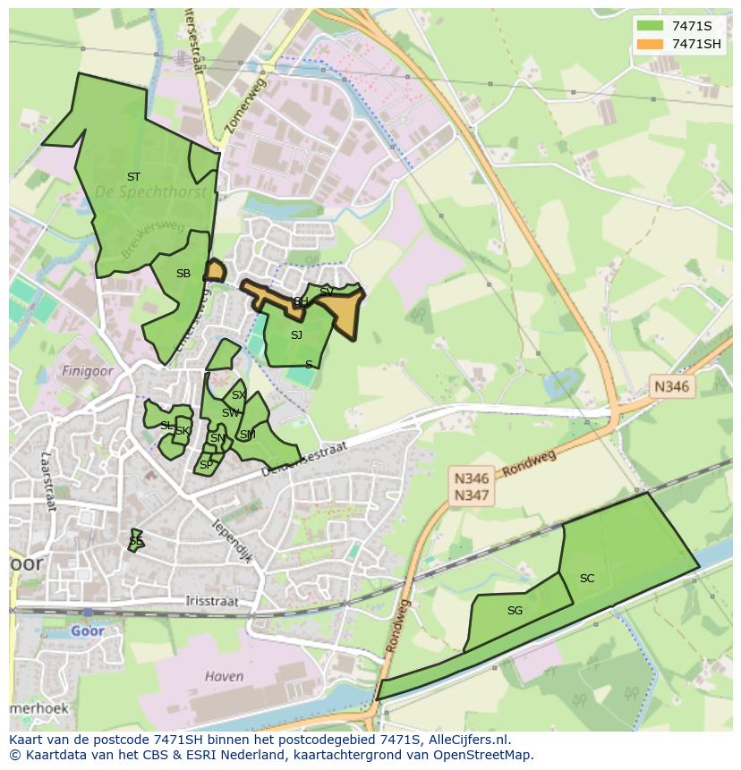 Afbeelding van het postcodegebied 7471 SH op de kaart.