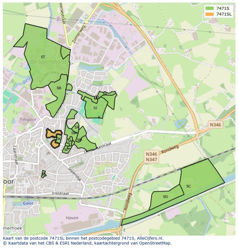 Afbeelding van het postcodegebied 7471 SL op de kaart.