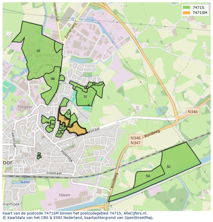 Afbeelding van het postcodegebied 7471 SM op de kaart.