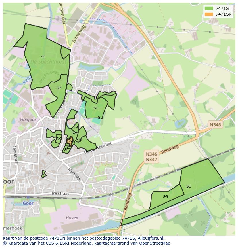 Afbeelding van het postcodegebied 7471 SN op de kaart.