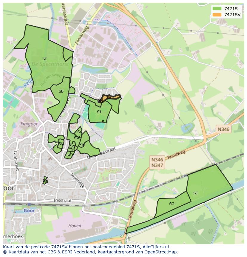 Afbeelding van het postcodegebied 7471 SV op de kaart.
