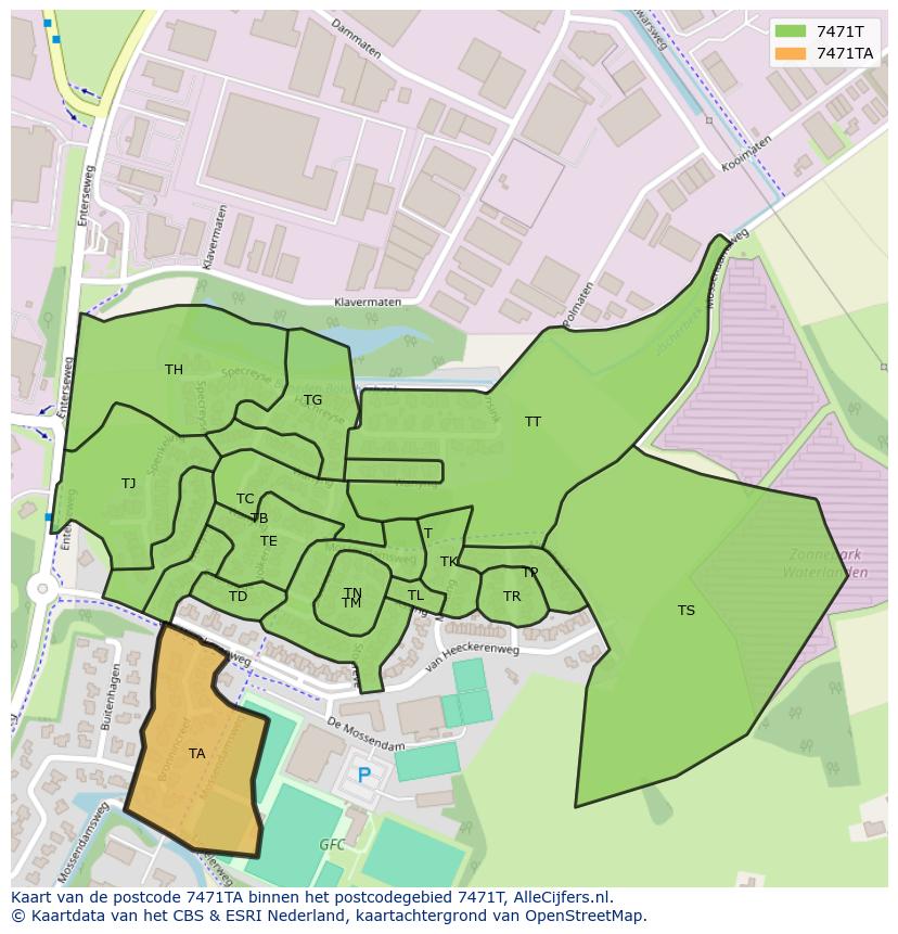 Afbeelding van het postcodegebied 7471 TA op de kaart.