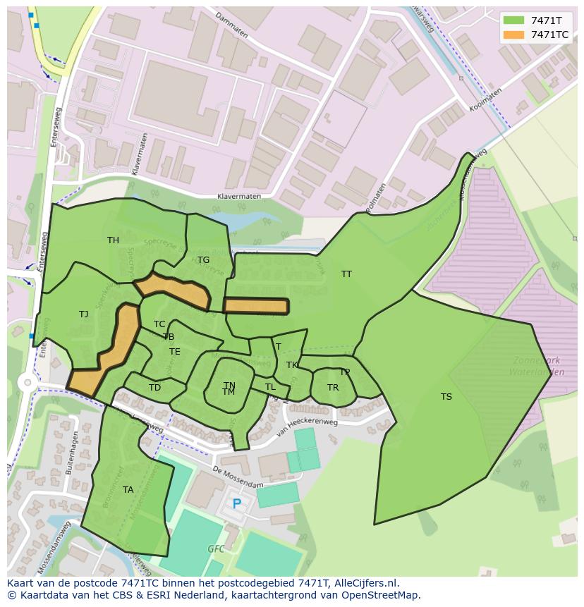 Afbeelding van het postcodegebied 7471 TC op de kaart.