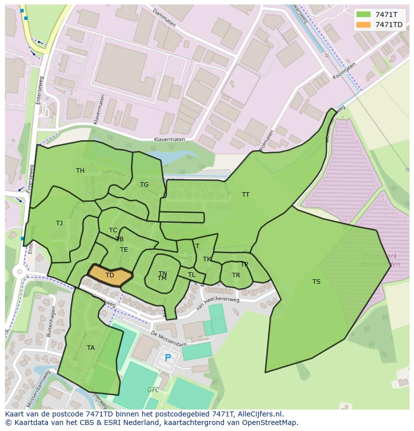 Afbeelding van het postcodegebied 7471 TD op de kaart.