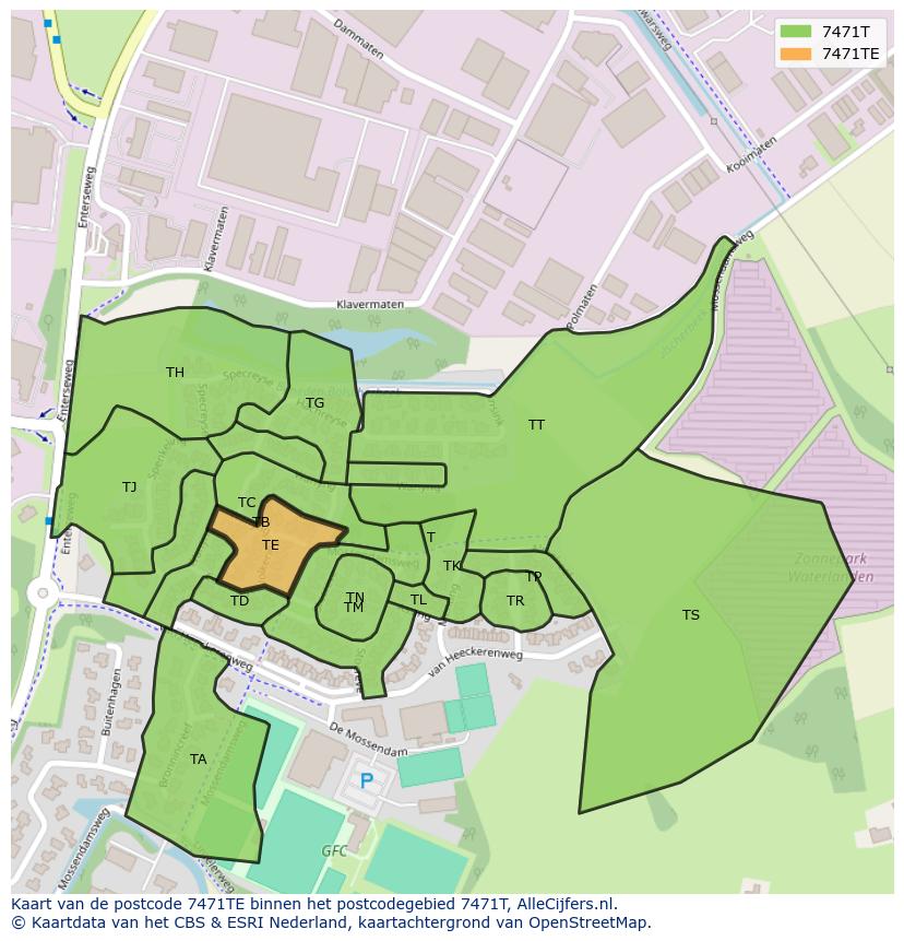 Afbeelding van het postcodegebied 7471 TE op de kaart.