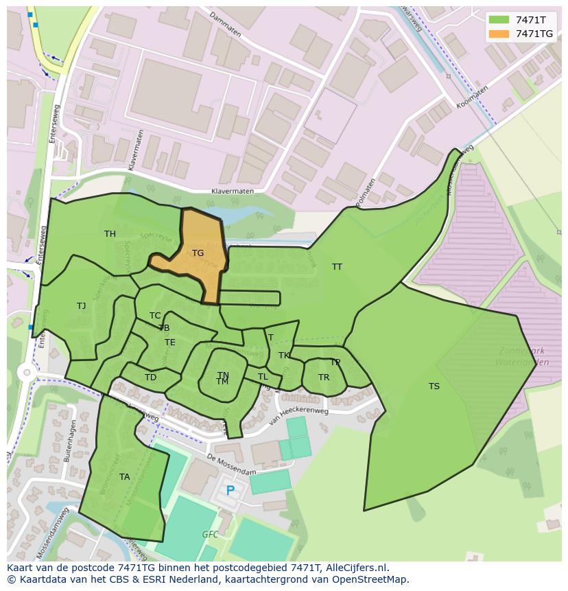 Afbeelding van het postcodegebied 7471 TG op de kaart.