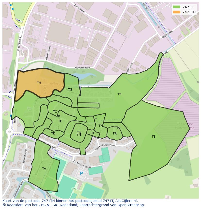 Afbeelding van het postcodegebied 7471 TH op de kaart.