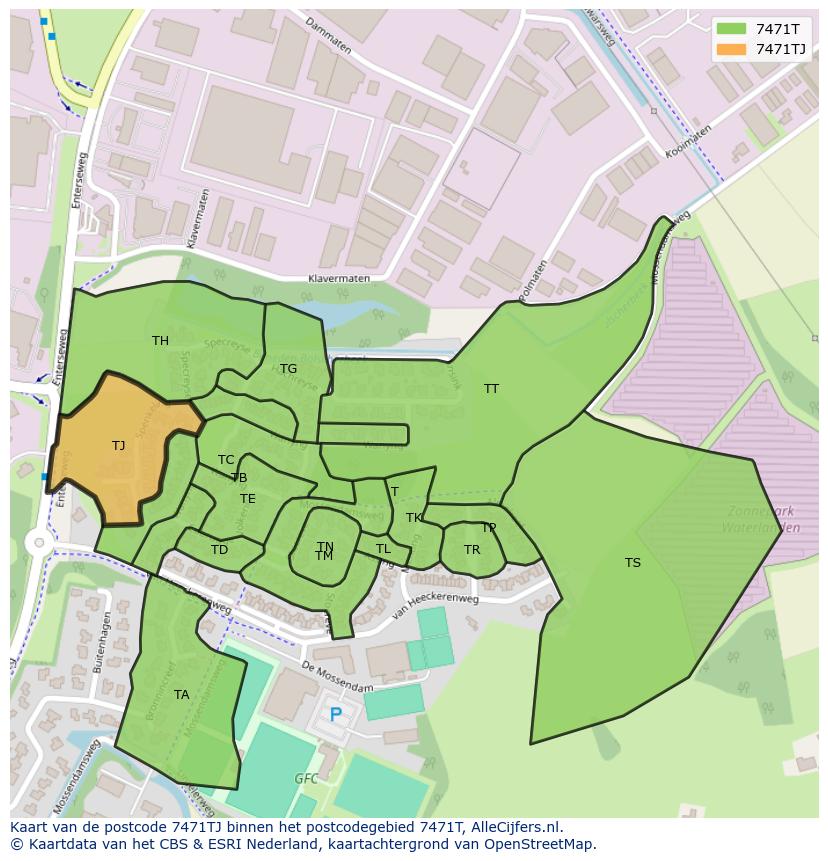 Afbeelding van het postcodegebied 7471 TJ op de kaart.