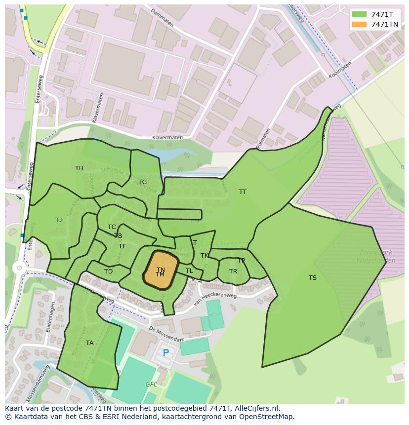 Afbeelding van het postcodegebied 7471 TN op de kaart.