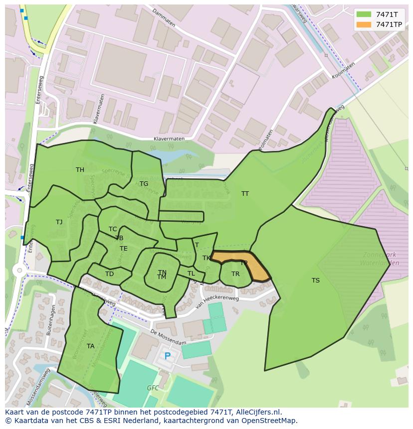Afbeelding van het postcodegebied 7471 TP op de kaart.