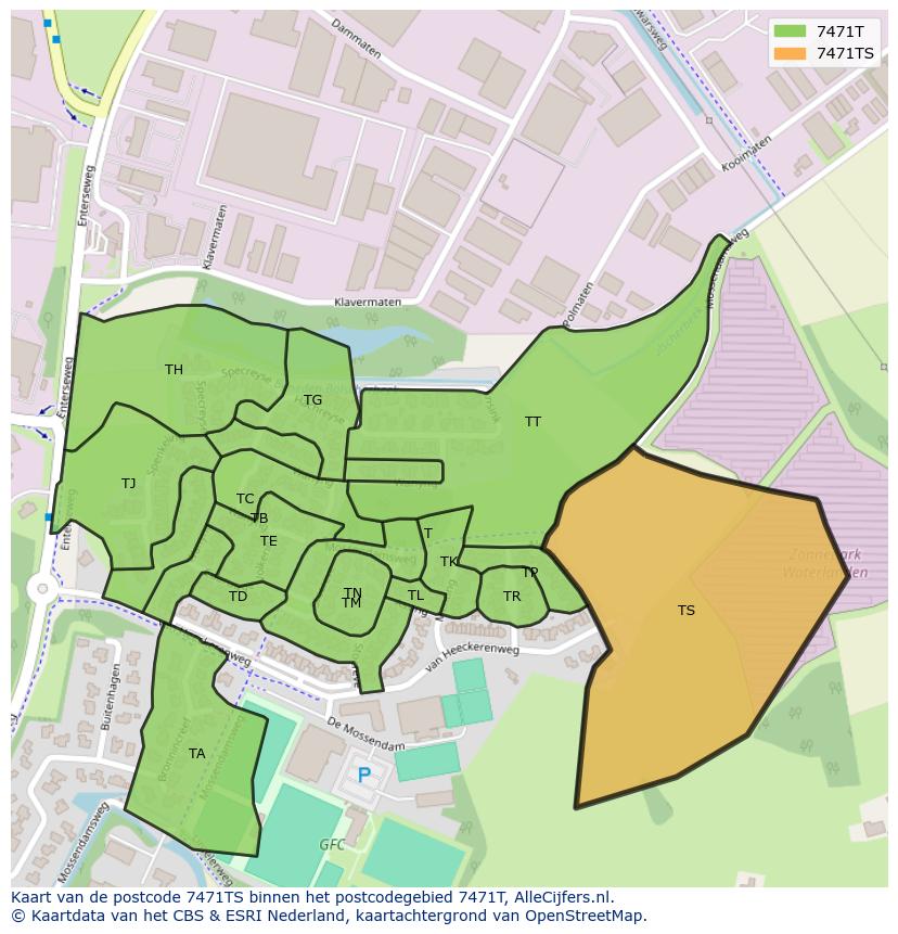 Afbeelding van het postcodegebied 7471 TS op de kaart.