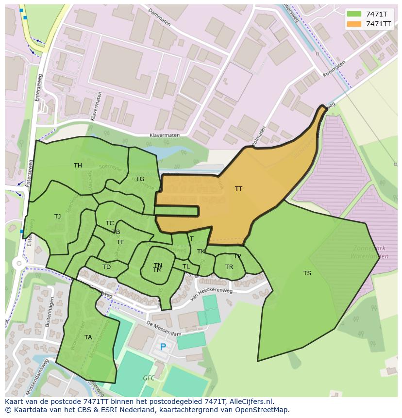 Afbeelding van het postcodegebied 7471 TT op de kaart.