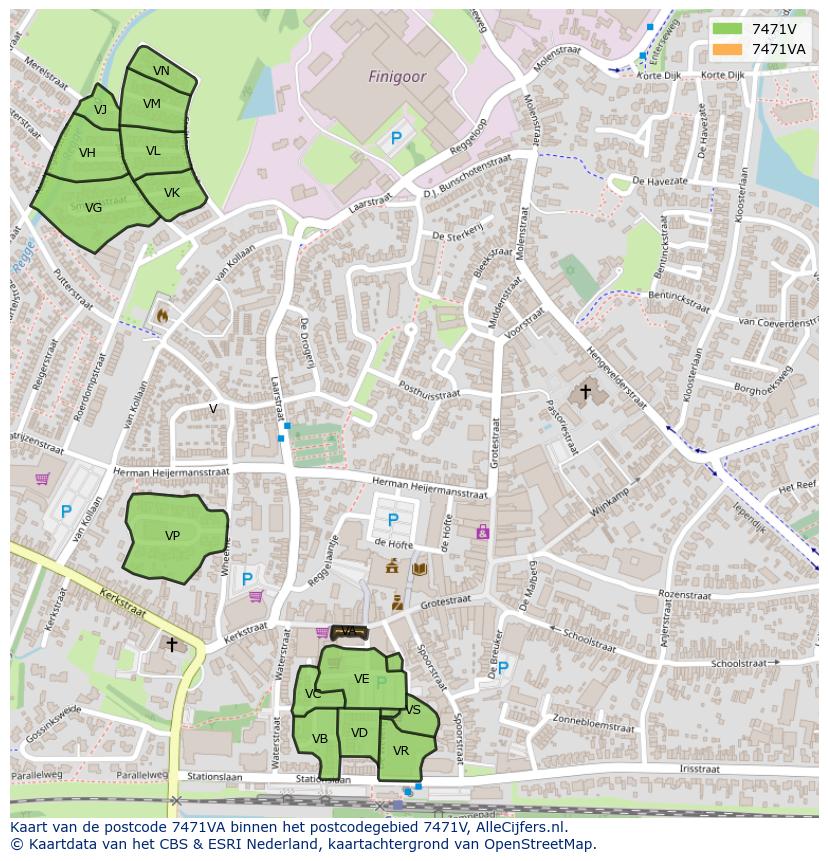 Afbeelding van het postcodegebied 7471 VA op de kaart.