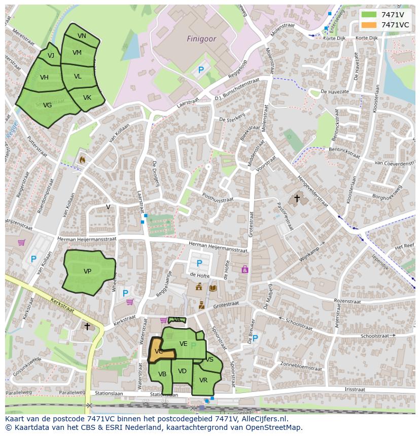 Afbeelding van het postcodegebied 7471 VC op de kaart.