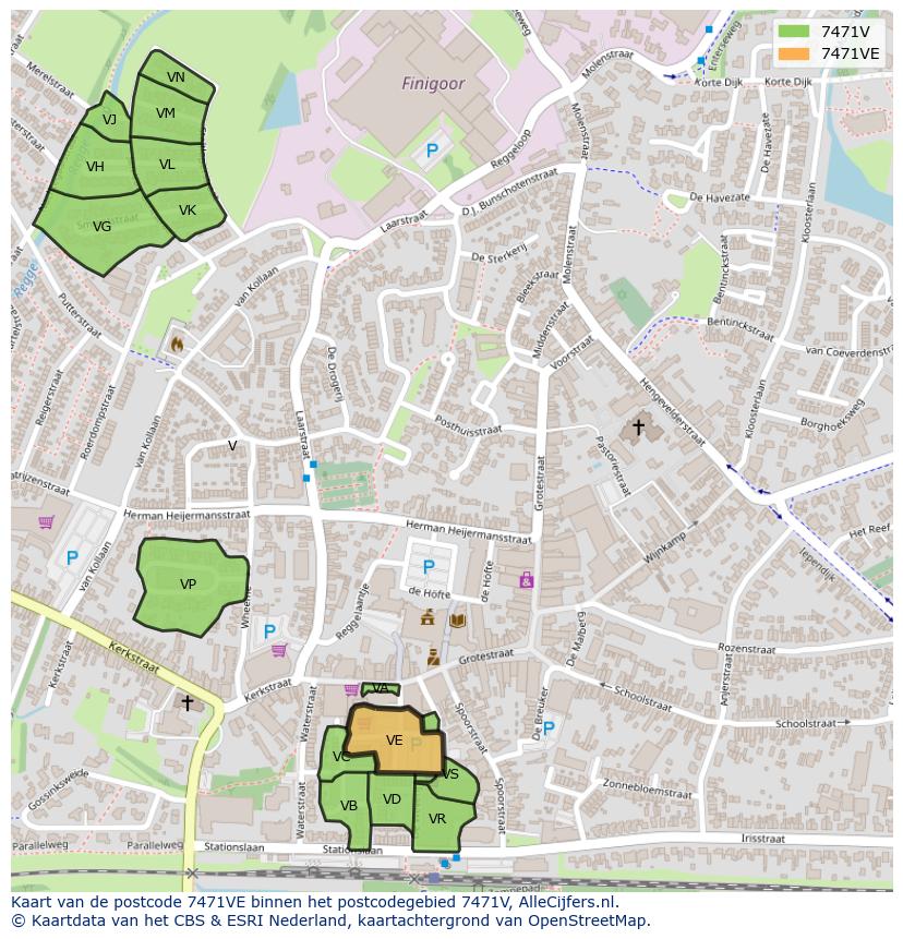 Afbeelding van het postcodegebied 7471 VE op de kaart.