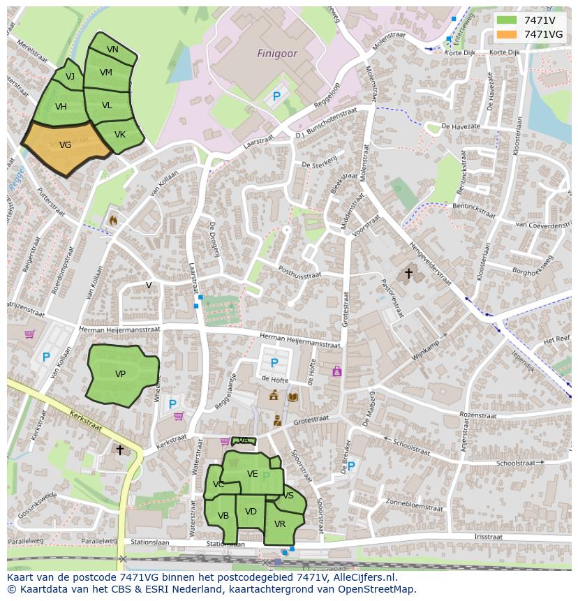 Afbeelding van het postcodegebied 7471 VG op de kaart.