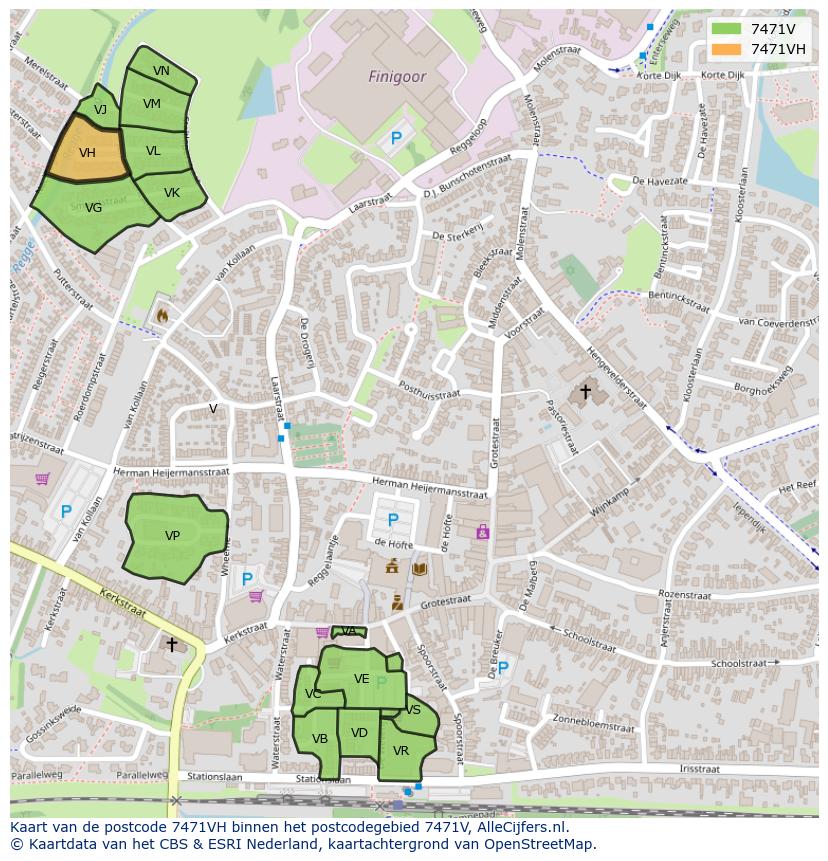 Afbeelding van het postcodegebied 7471 VH op de kaart.