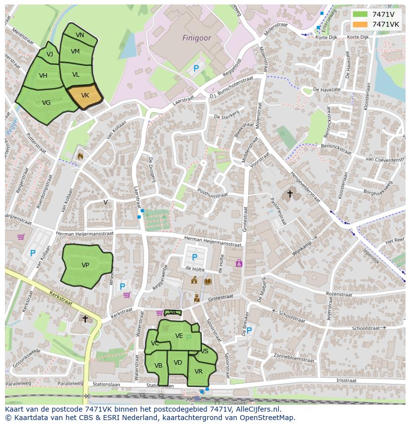 Afbeelding van het postcodegebied 7471 VK op de kaart.