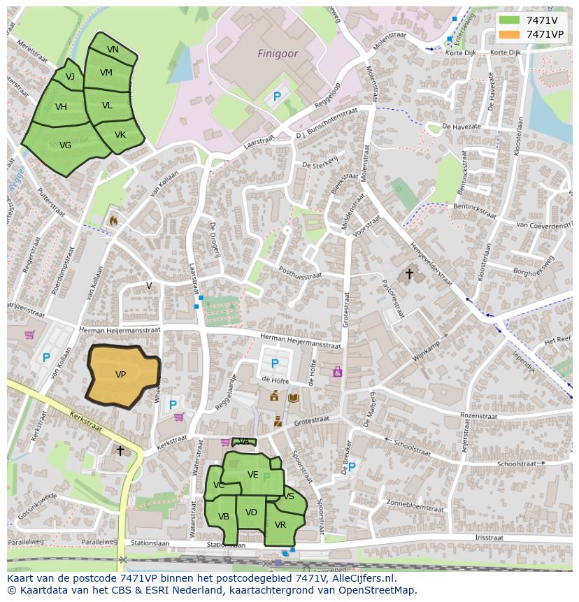 Afbeelding van het postcodegebied 7471 VP op de kaart.