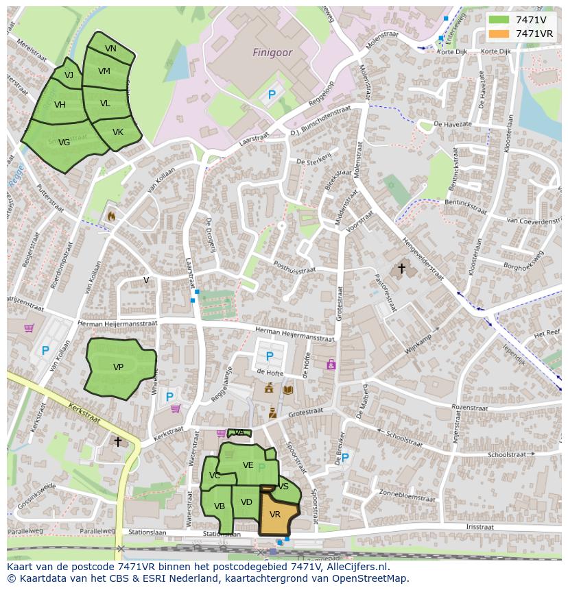 Afbeelding van het postcodegebied 7471 VR op de kaart.