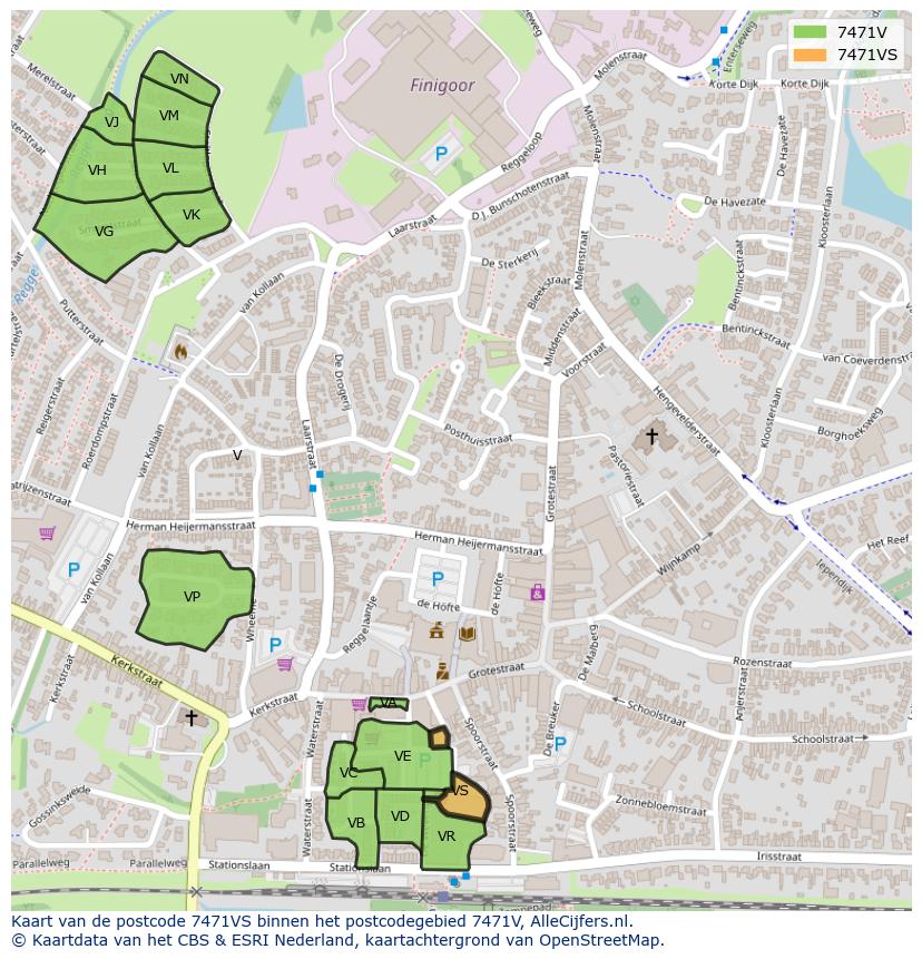 Afbeelding van het postcodegebied 7471 VS op de kaart.