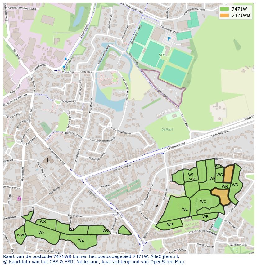 Afbeelding van het postcodegebied 7471 WB op de kaart.