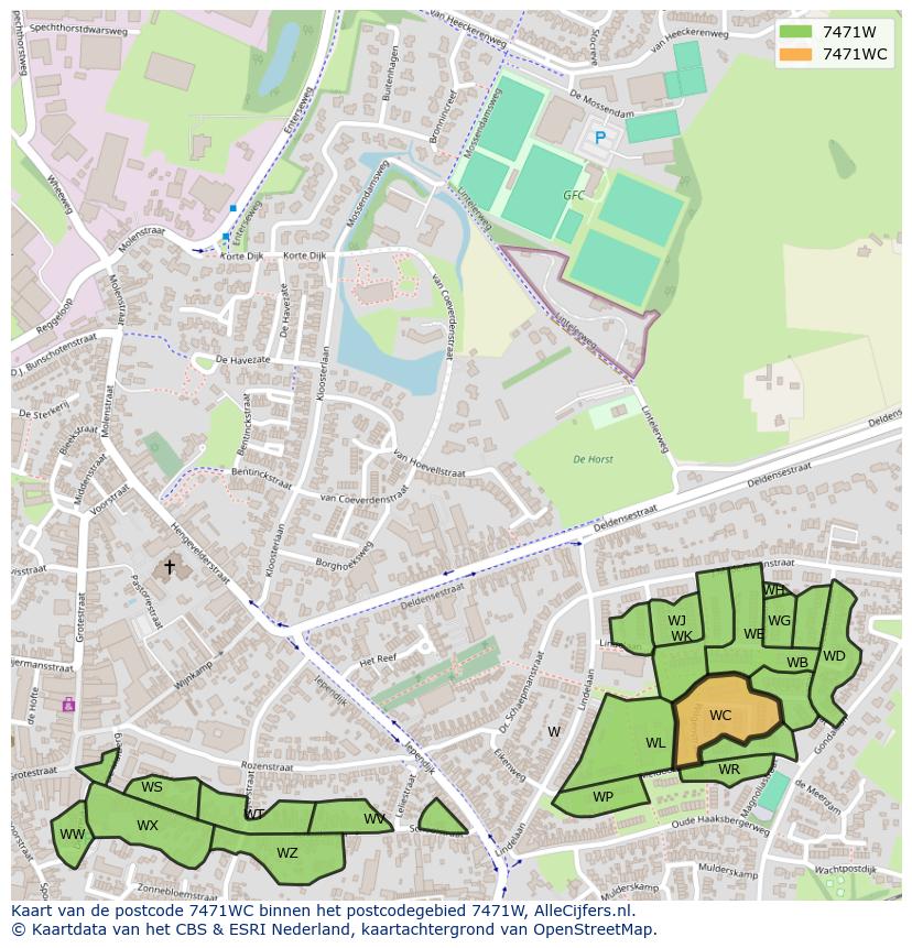 Afbeelding van het postcodegebied 7471 WC op de kaart.