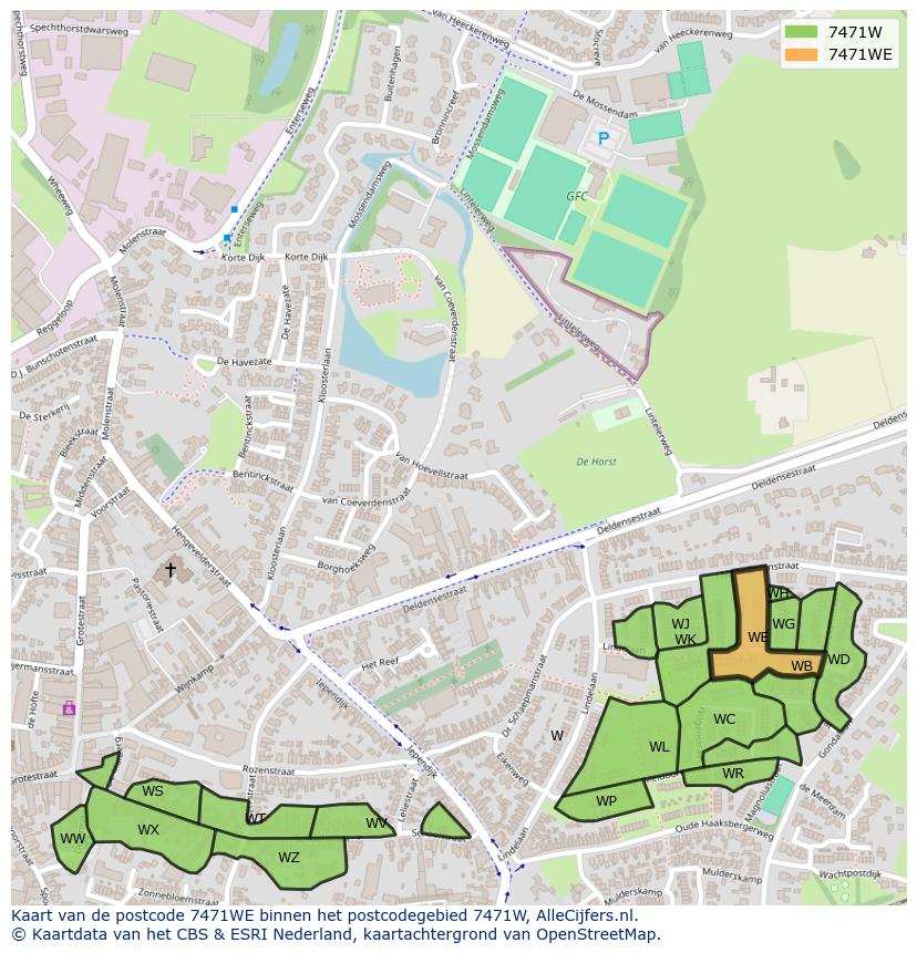 Afbeelding van het postcodegebied 7471 WE op de kaart.