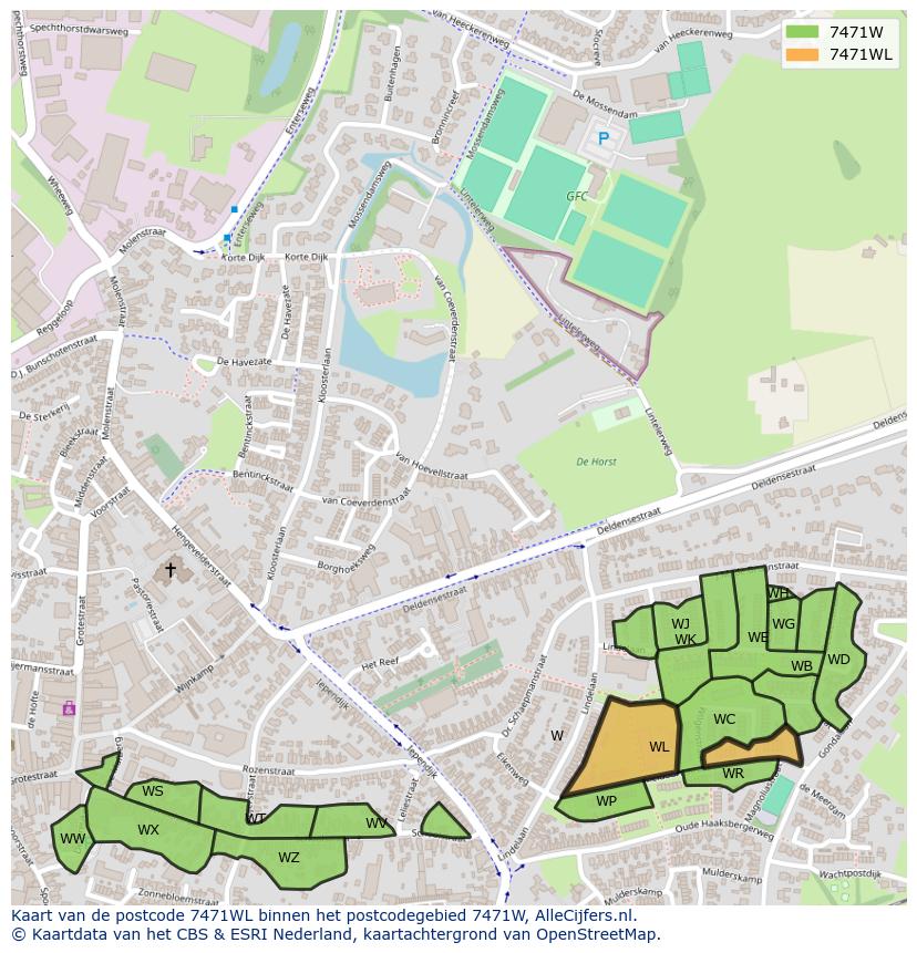 Afbeelding van het postcodegebied 7471 WL op de kaart.